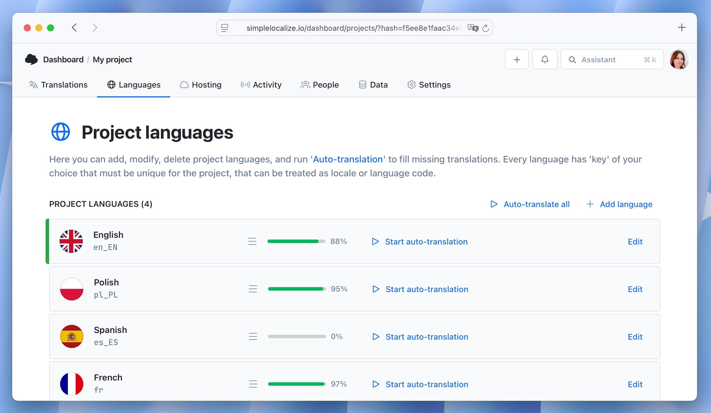 Auto-translate language