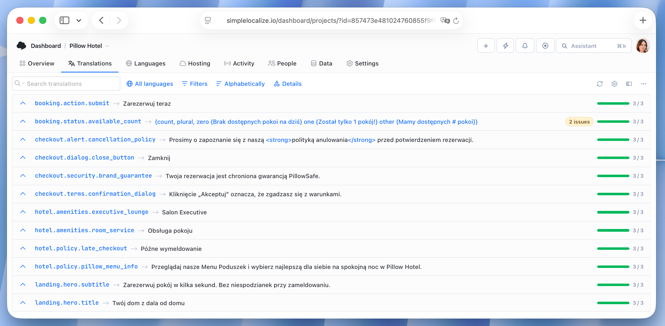 OpenAI auto-translation results in SimpleLocalize | Polish