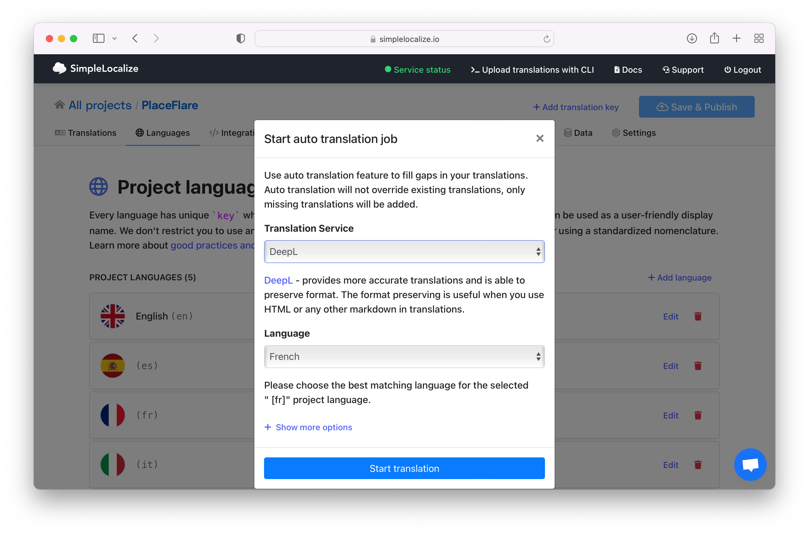 Auto-translation with SimpleLocalize