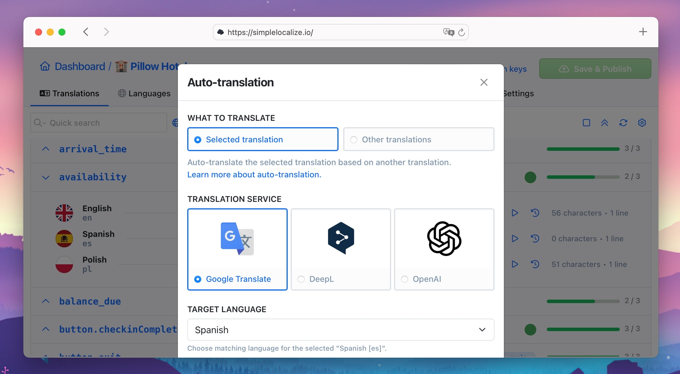 SimpleLocalize AI Translations