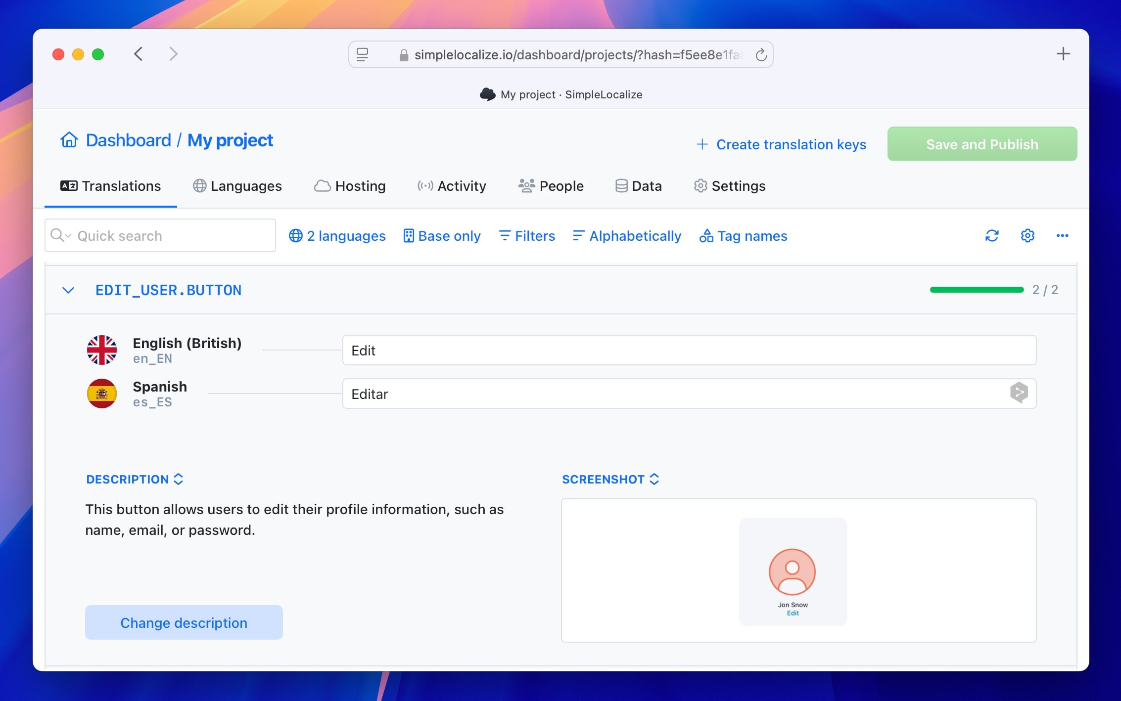 translation key with screenshot