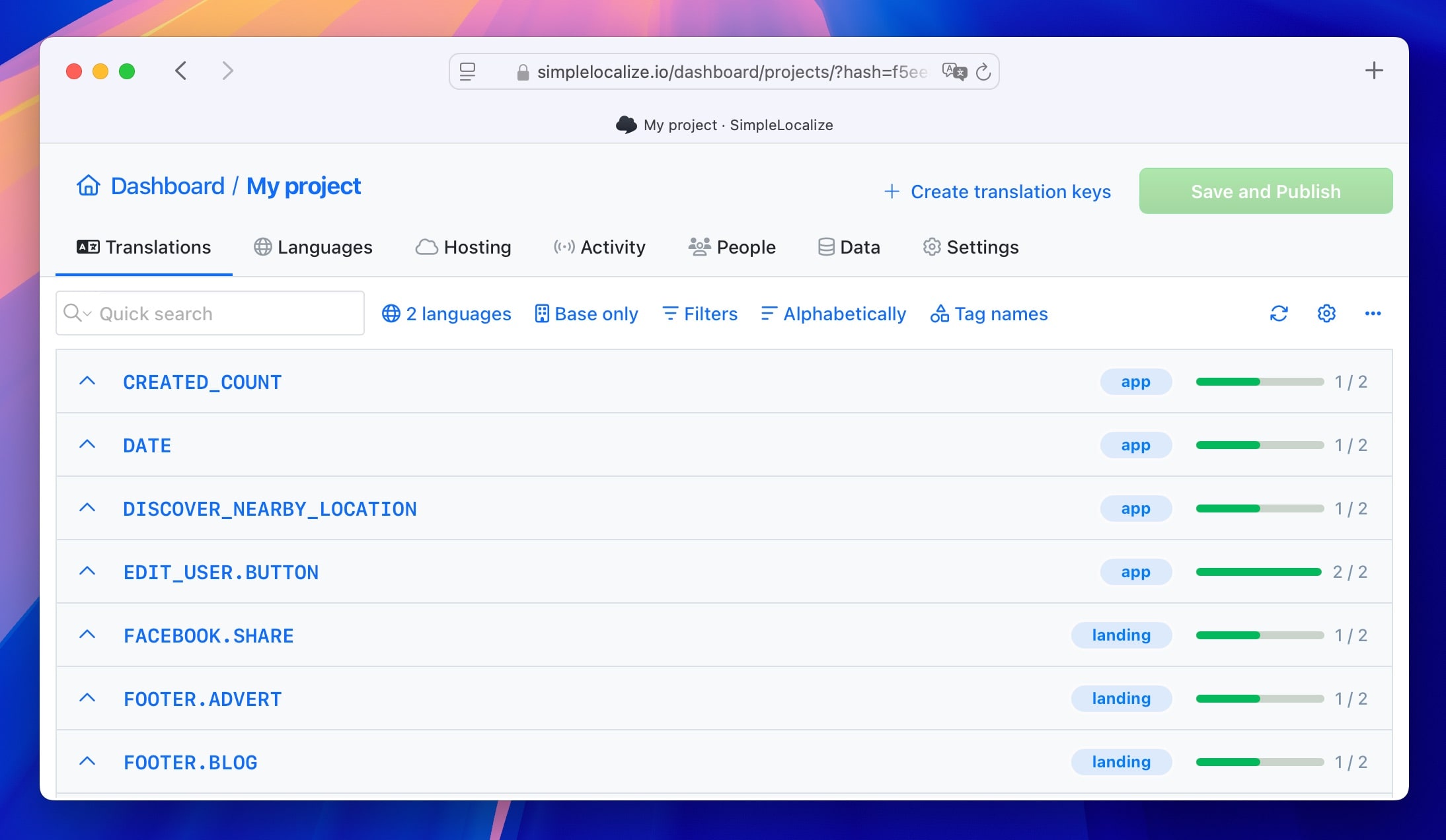 Namespaces in SimpleLocalize