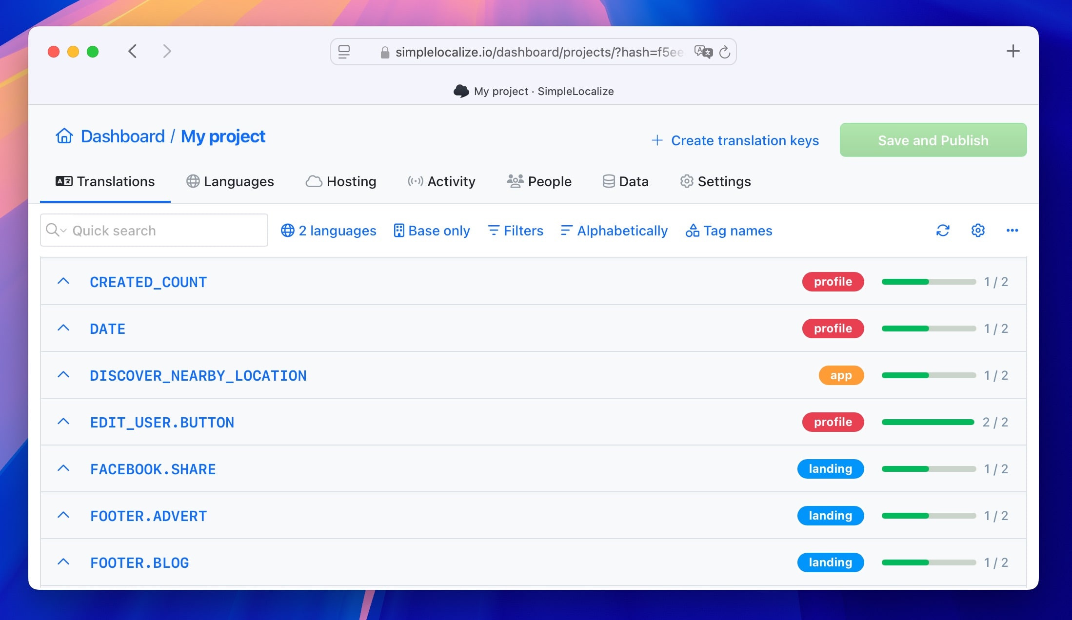 Tags in SimpleLocalize