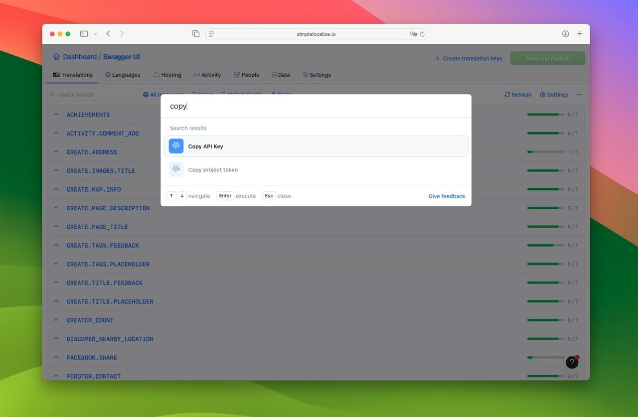 Swagger UI for SimpleLocalize API