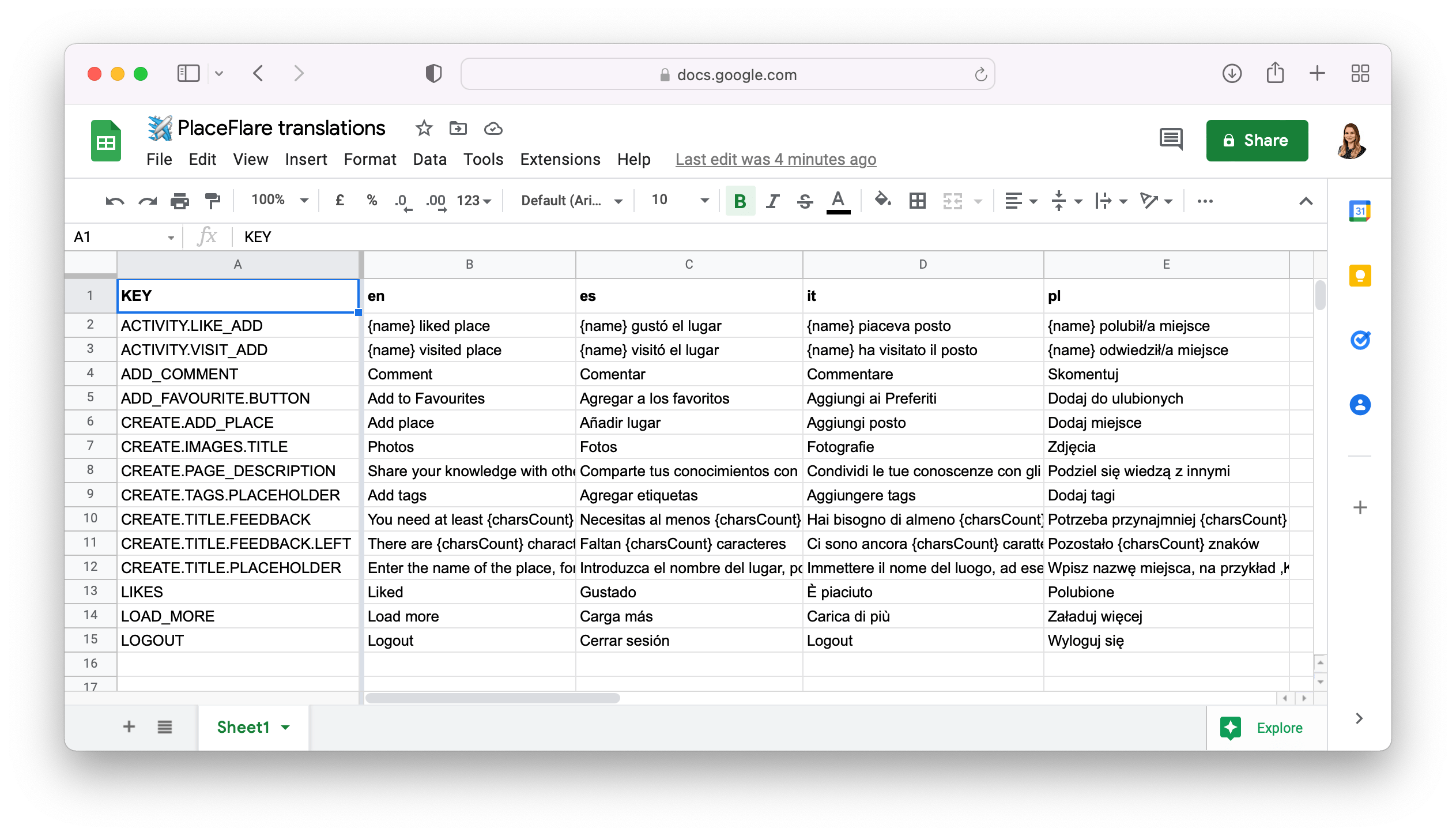 Translations in Google Sheets