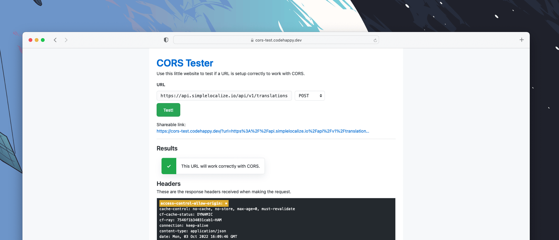 Free and open-source web-based CORS tester