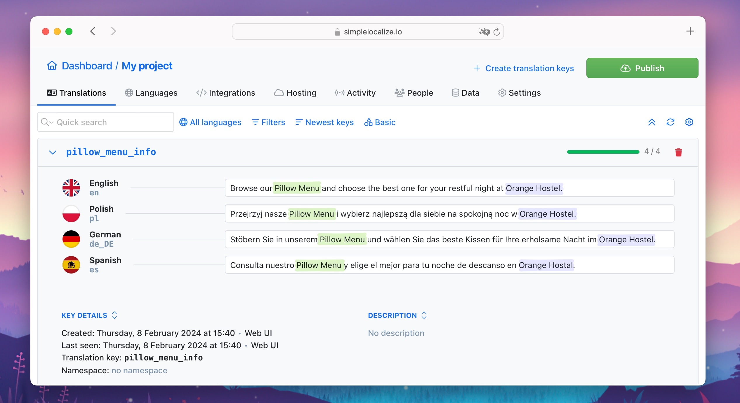 Auto-translation with glossary