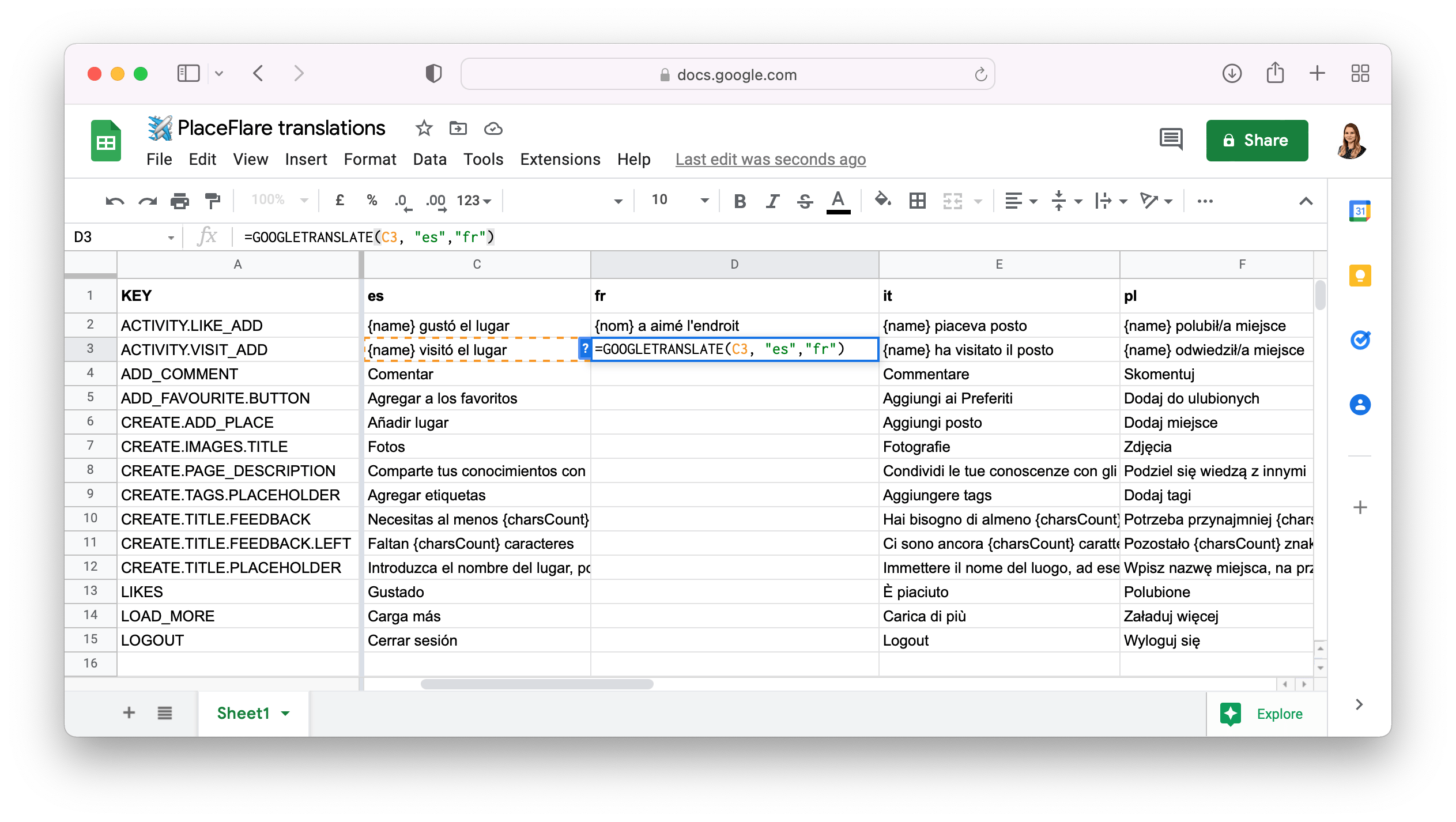 Translations in Google Sheets