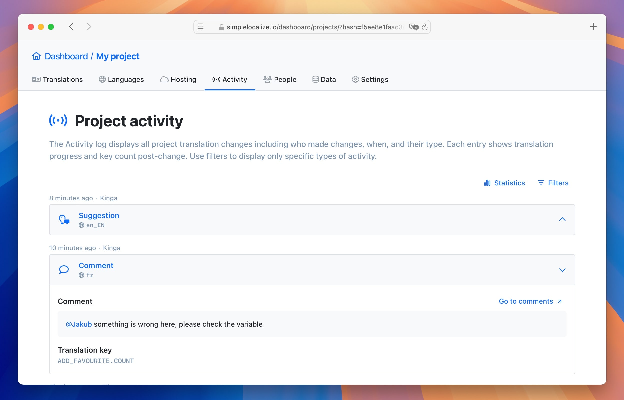 Activity tab