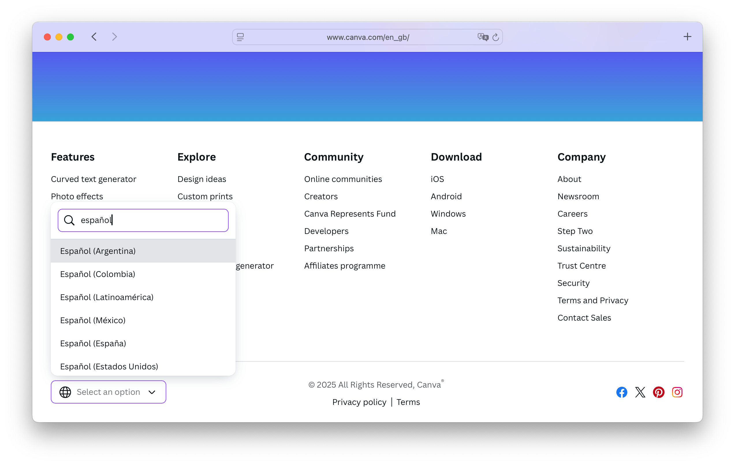 Search field in language selector