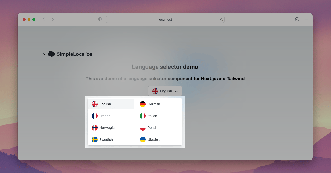 Language selector dropdown