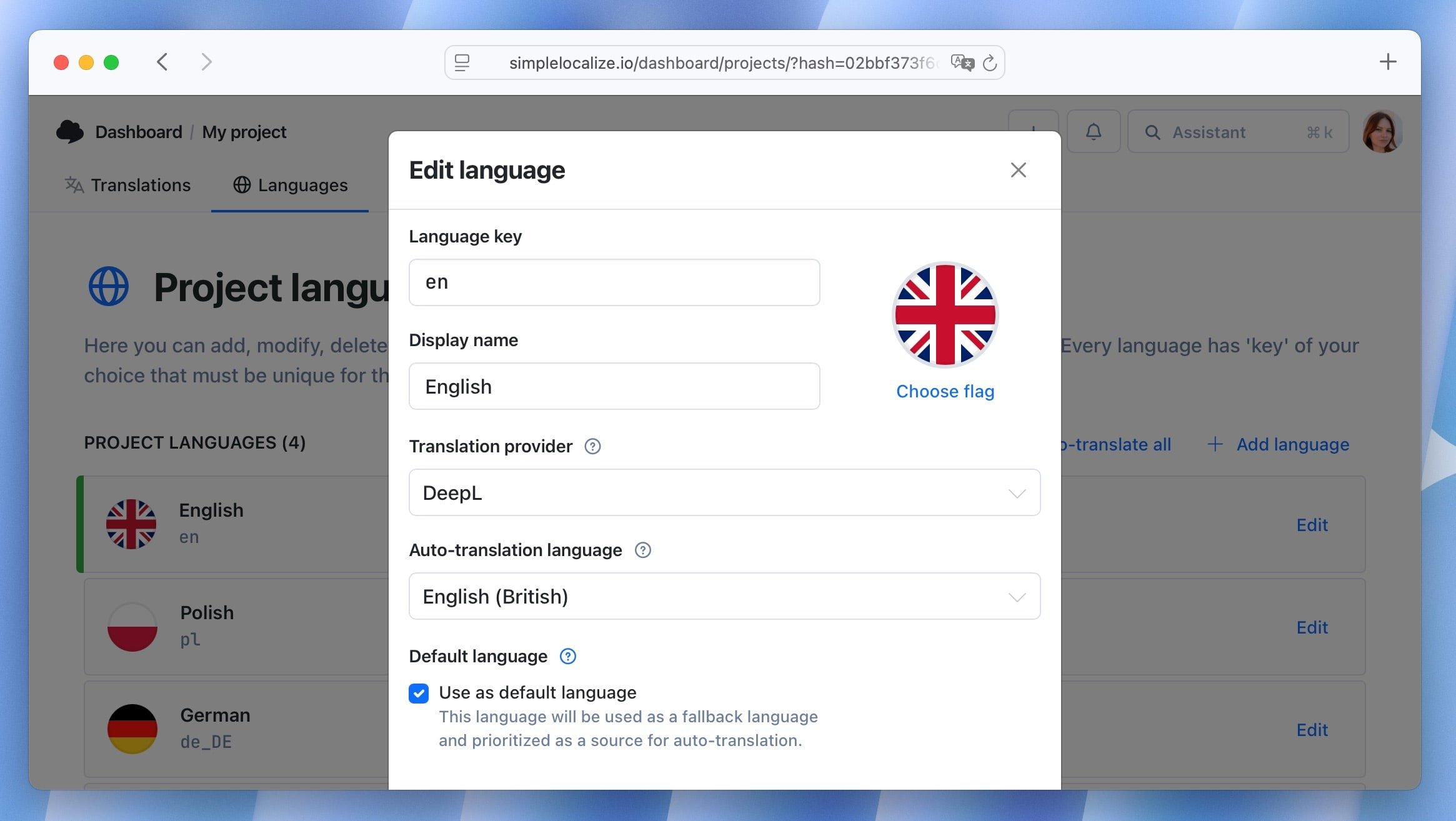 Set default language