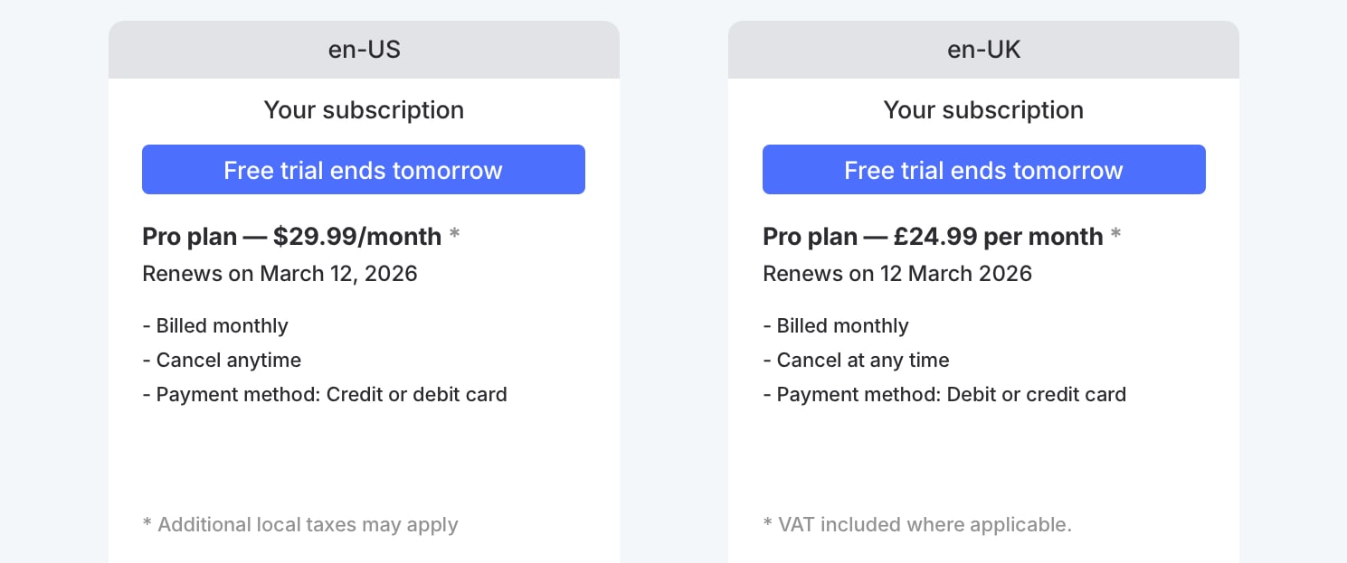 Example of localized website