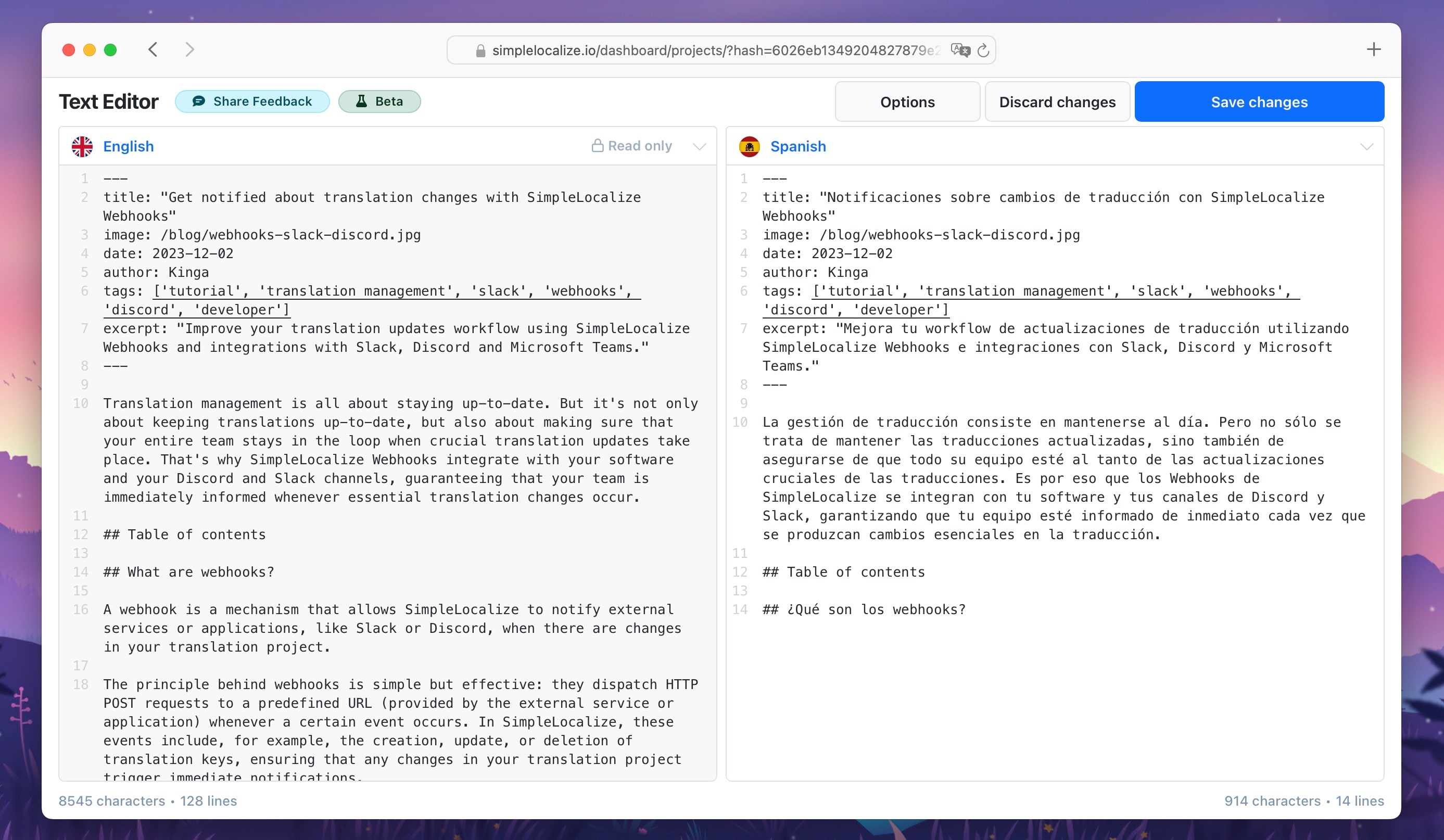 SimpleLocalize Markdown Translations