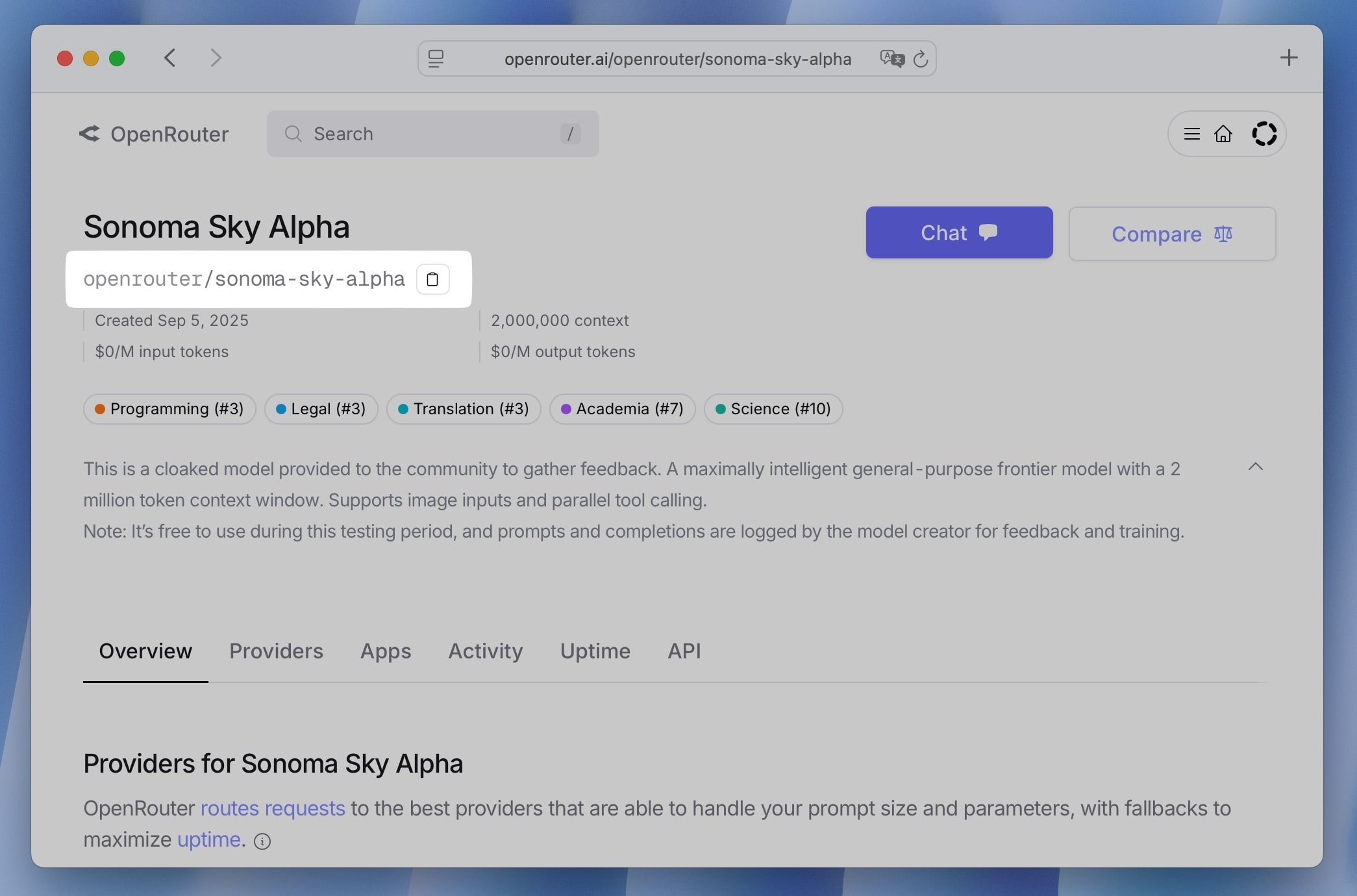 OpenRouter models selection