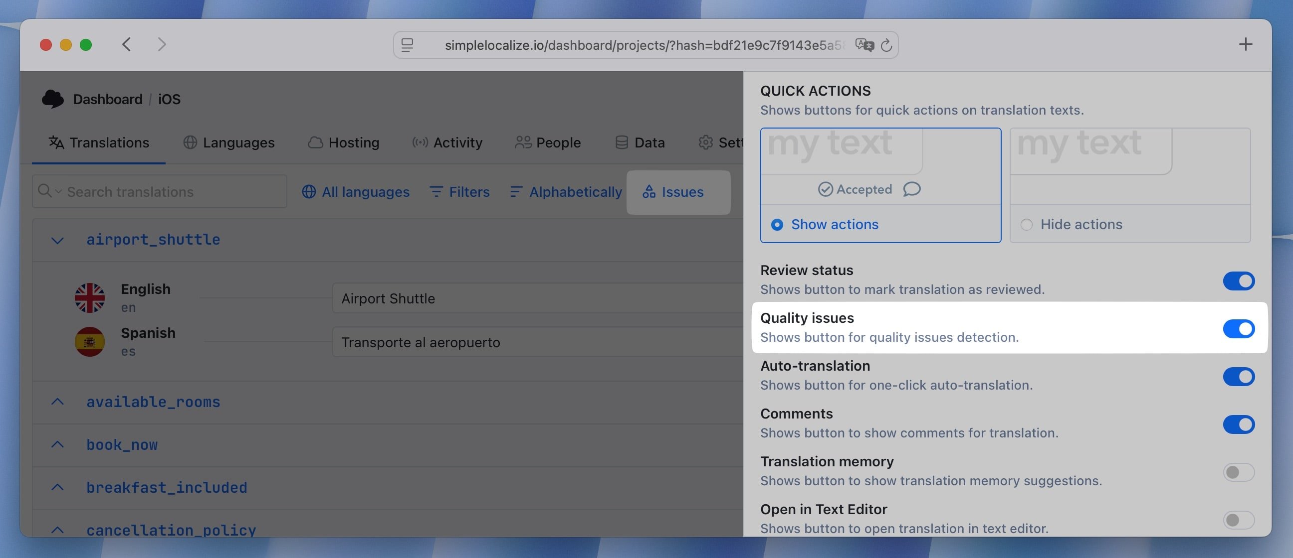 Show QA issues in the editor