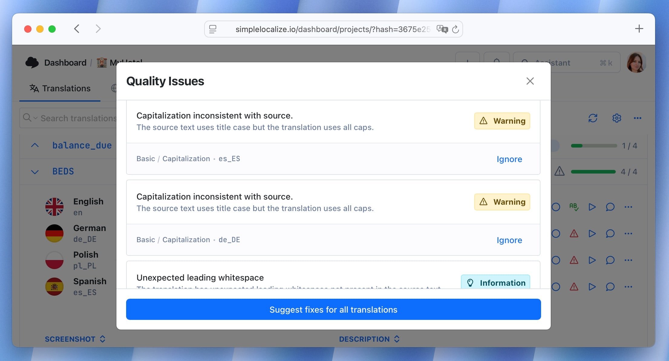 AI-powered fix all suggestions