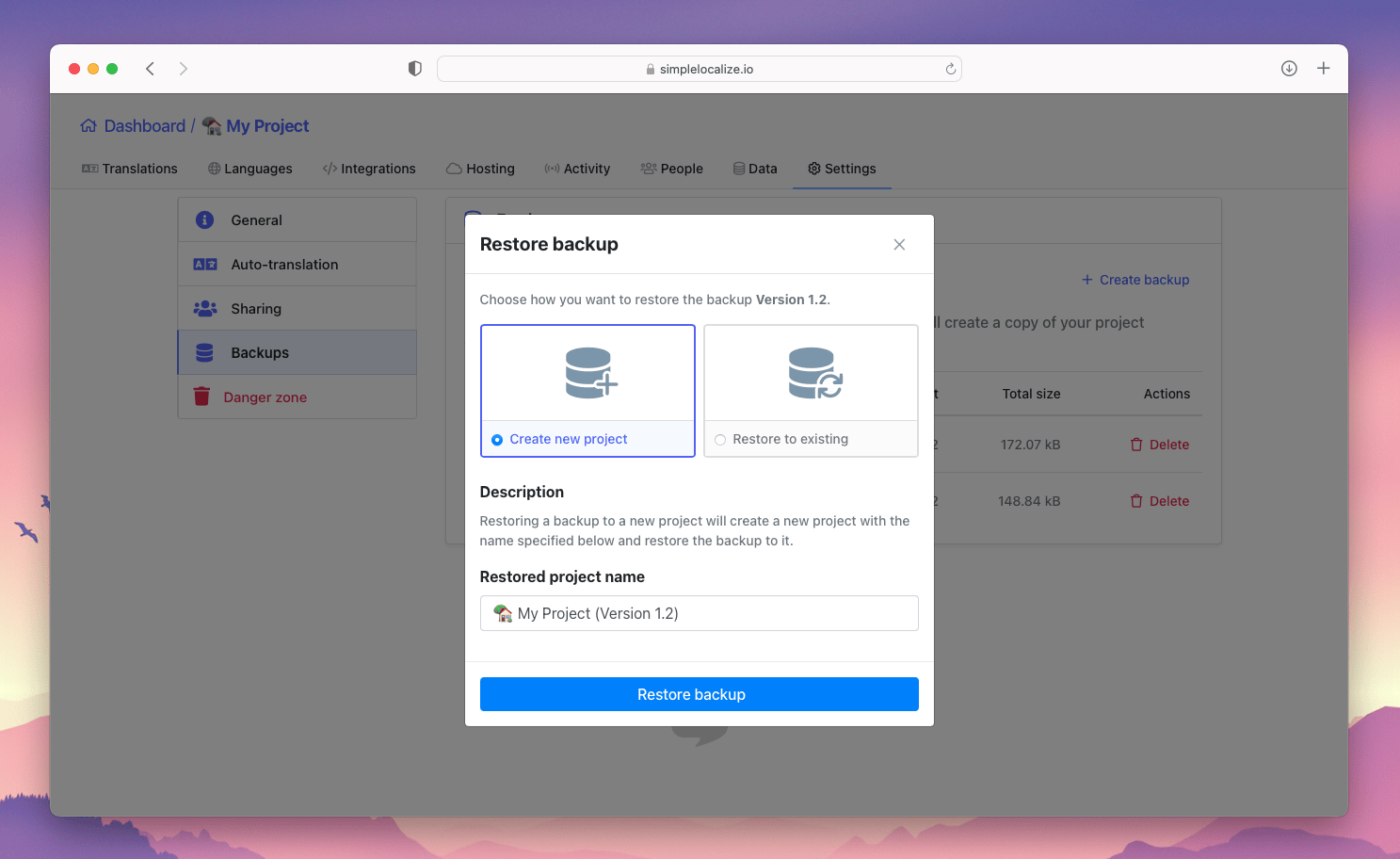 Restoring manual backup