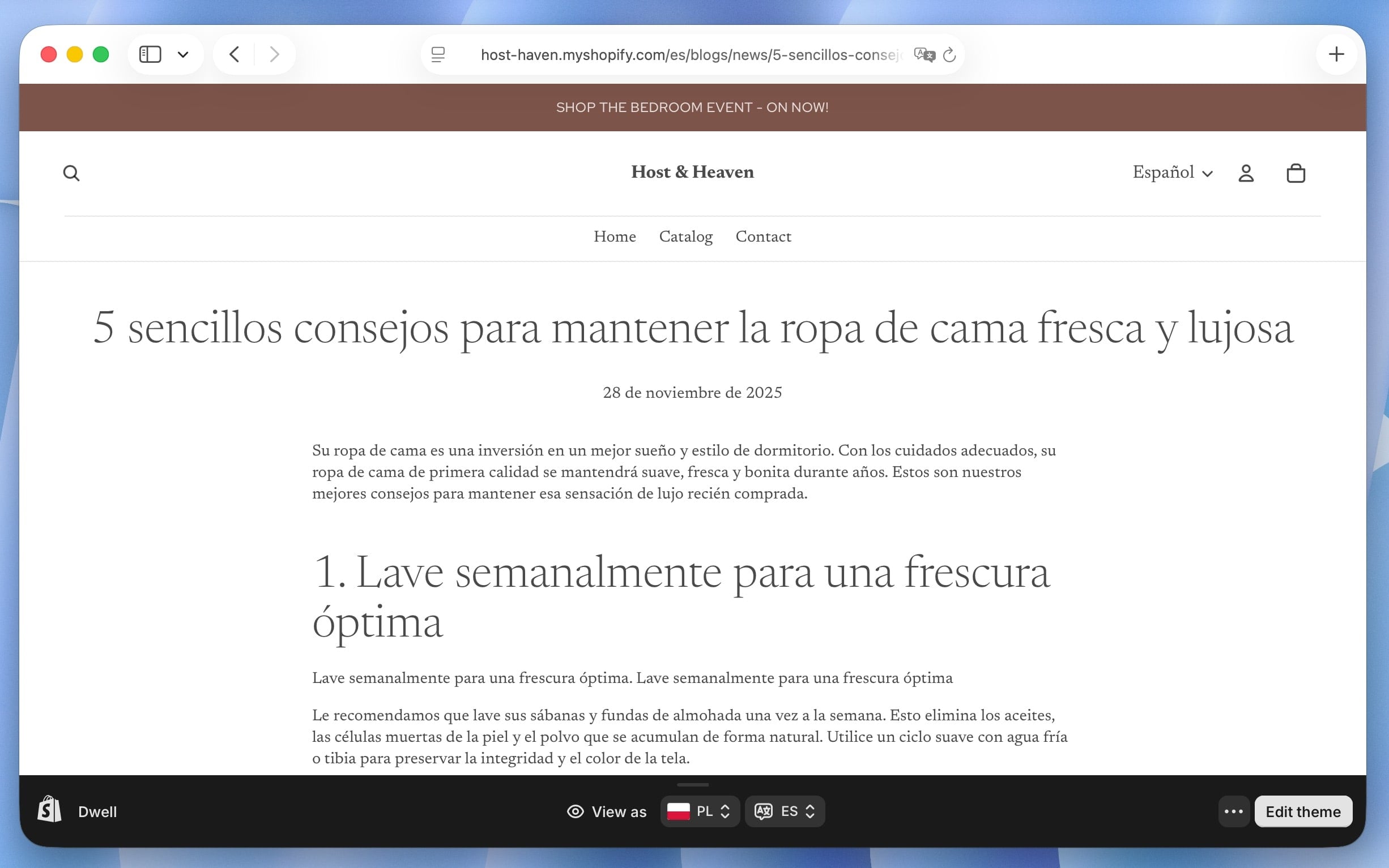 Shopify translated blog post