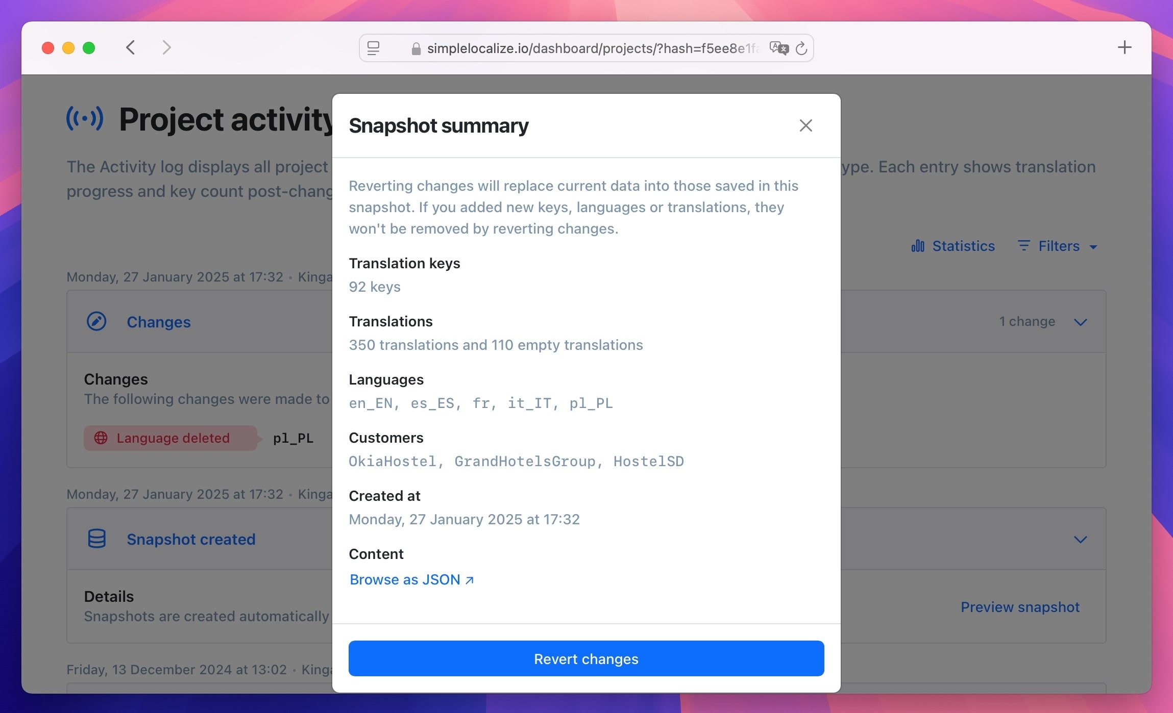 Previewing snapshot