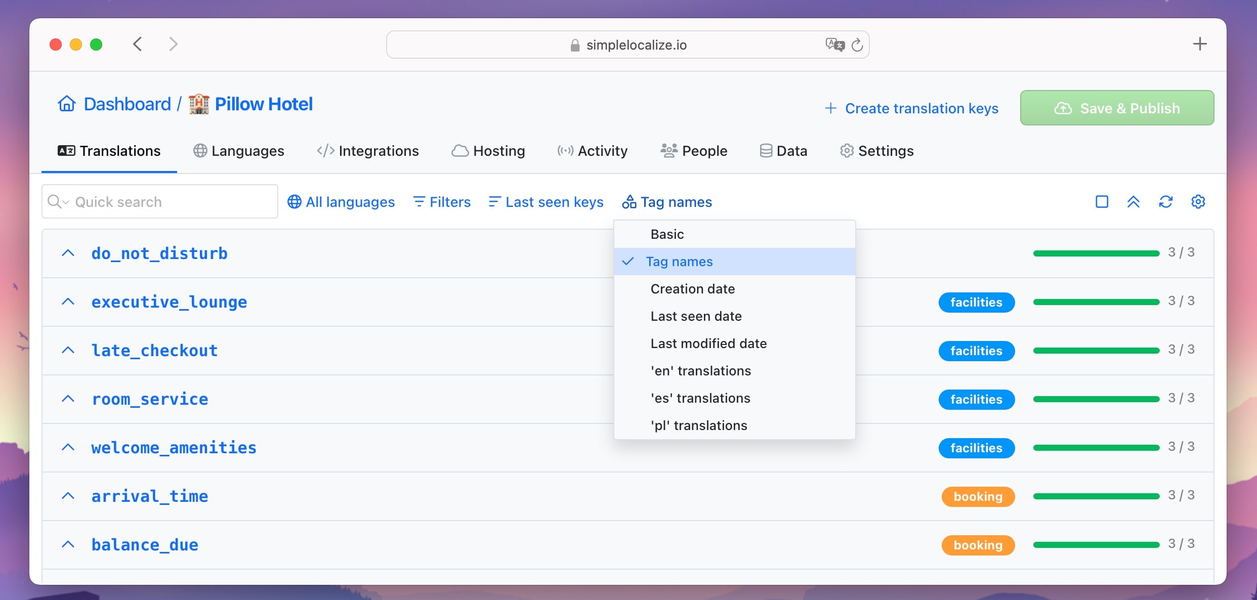 Tag name in the translation editor