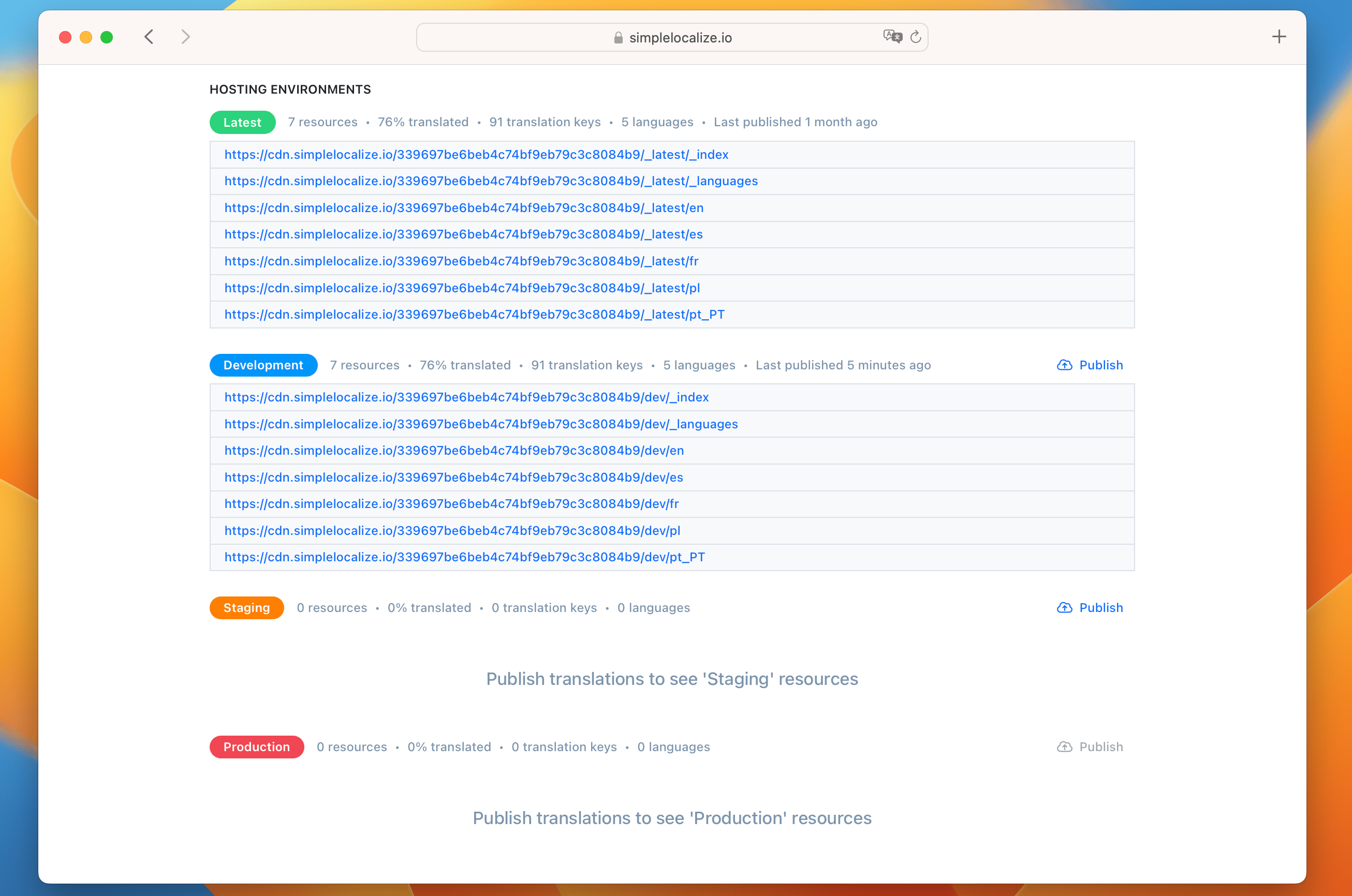 Translation hosting different environments