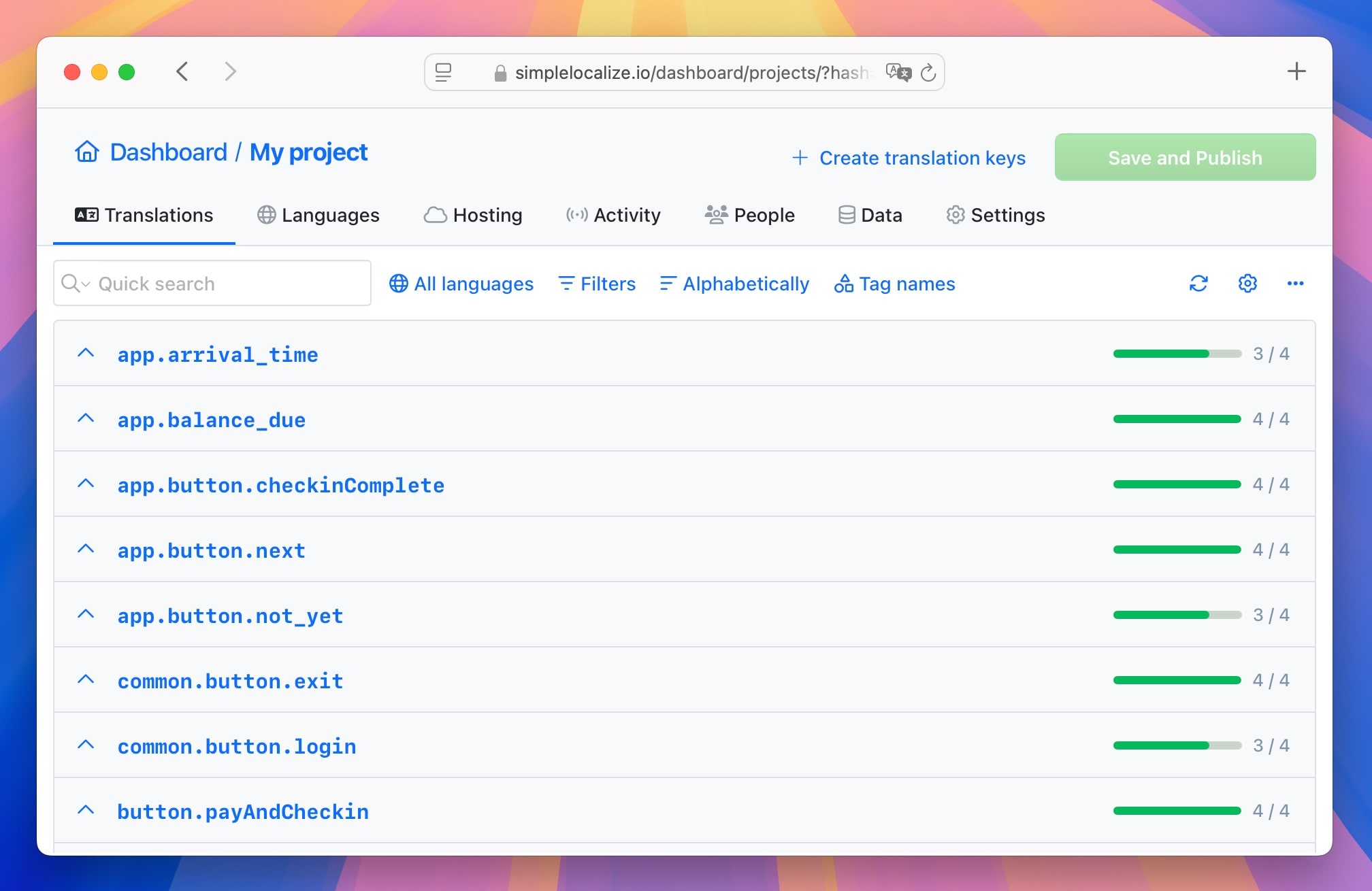 Translation keys organization example