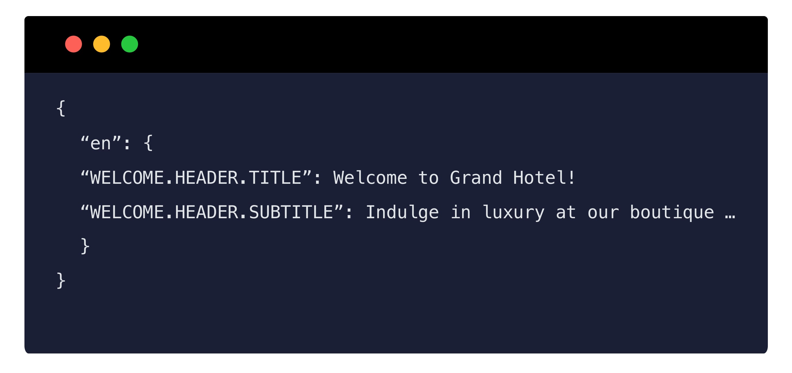 JSON file with translation keys and translations