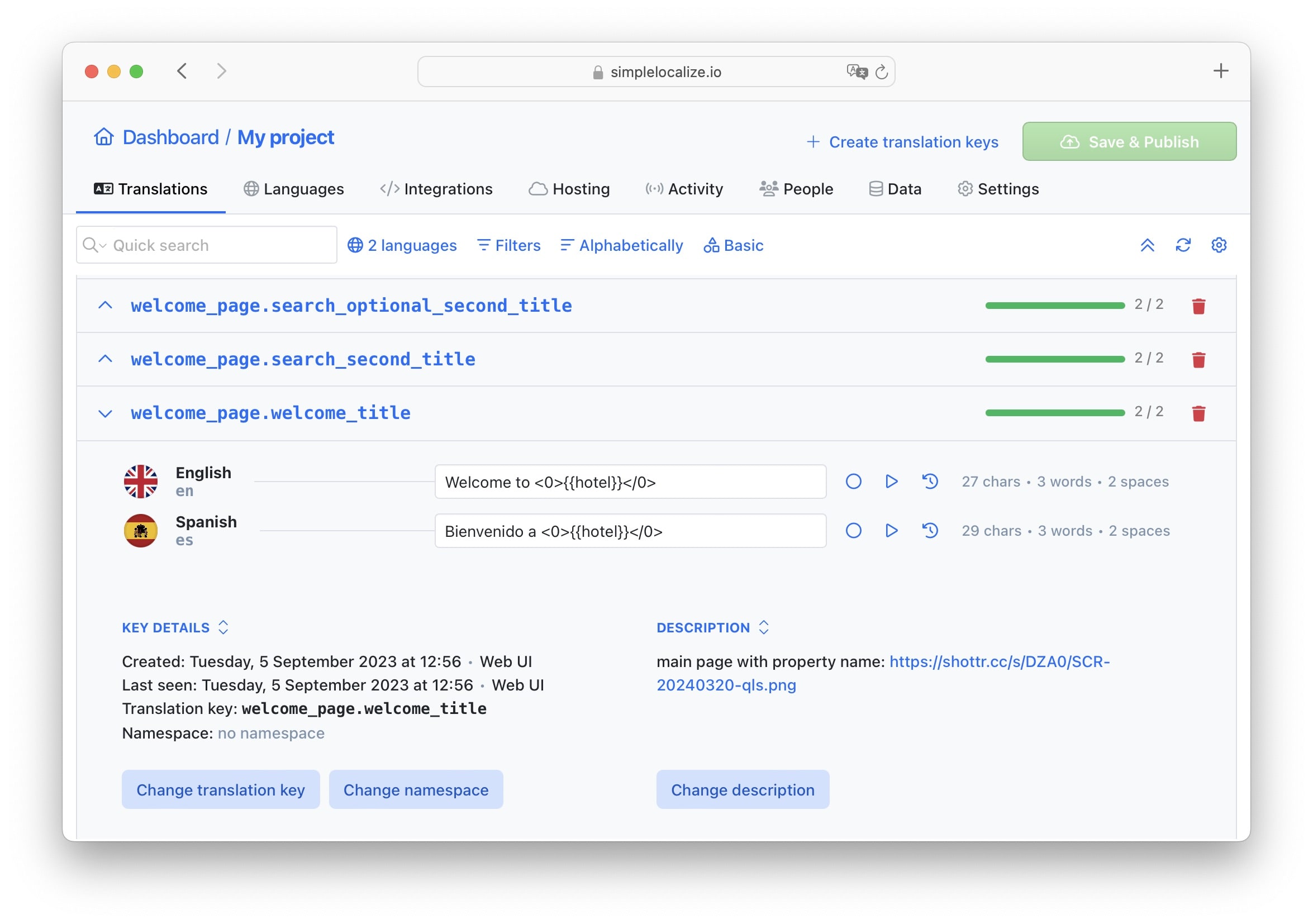 Translation key description at SimpleLocalize