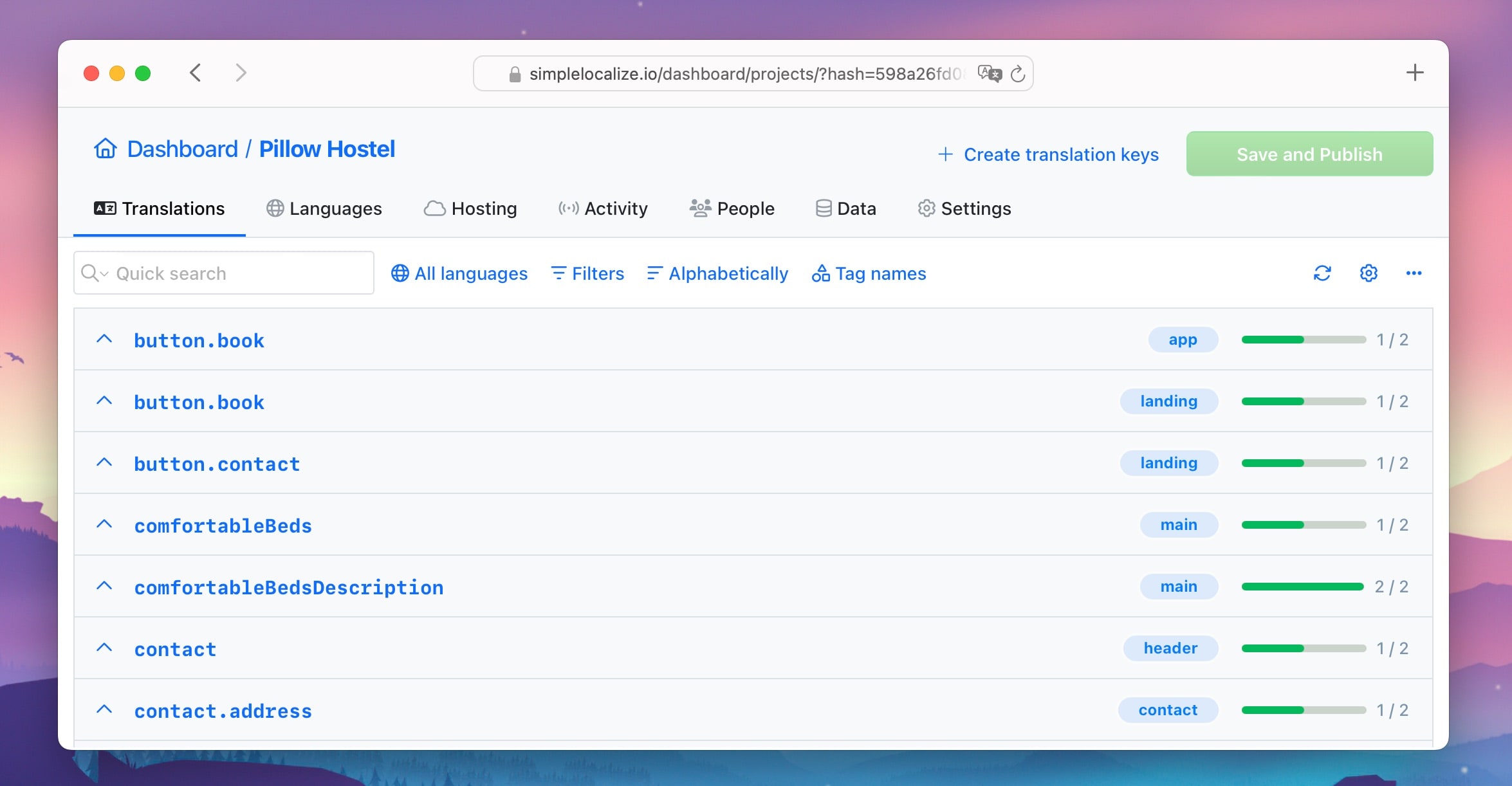 Translations with namespaces