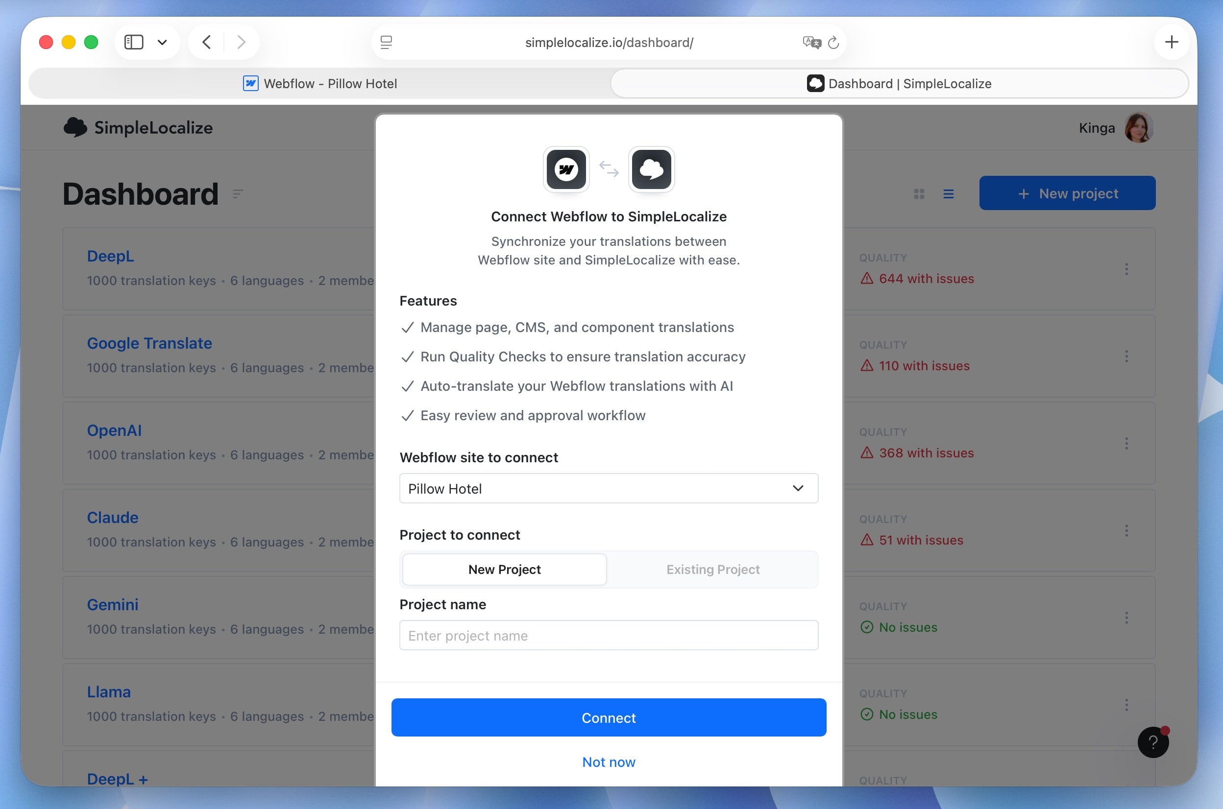 Connect Webflow to SimpleLocalize project
