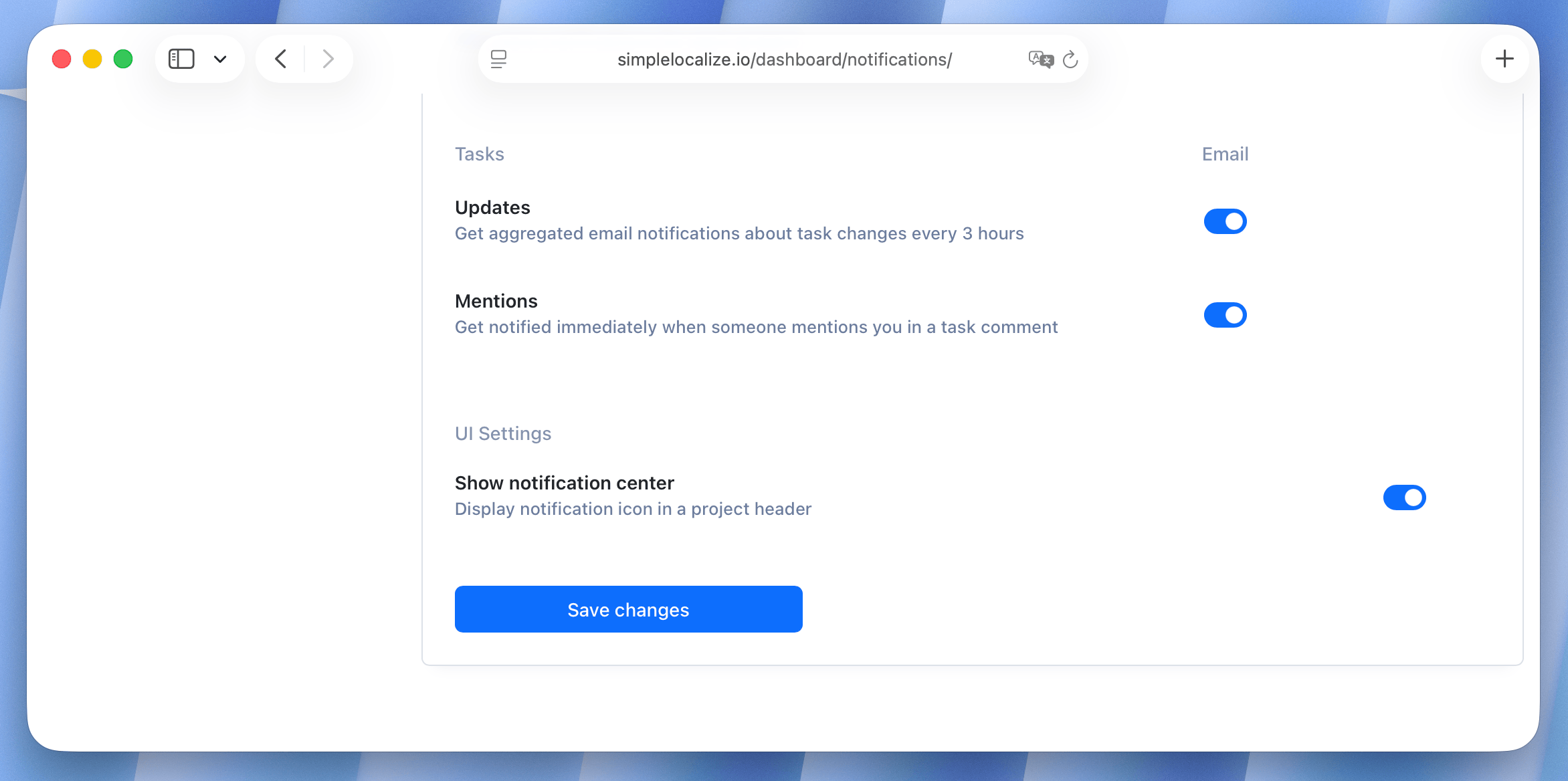 Email notifications for tasks