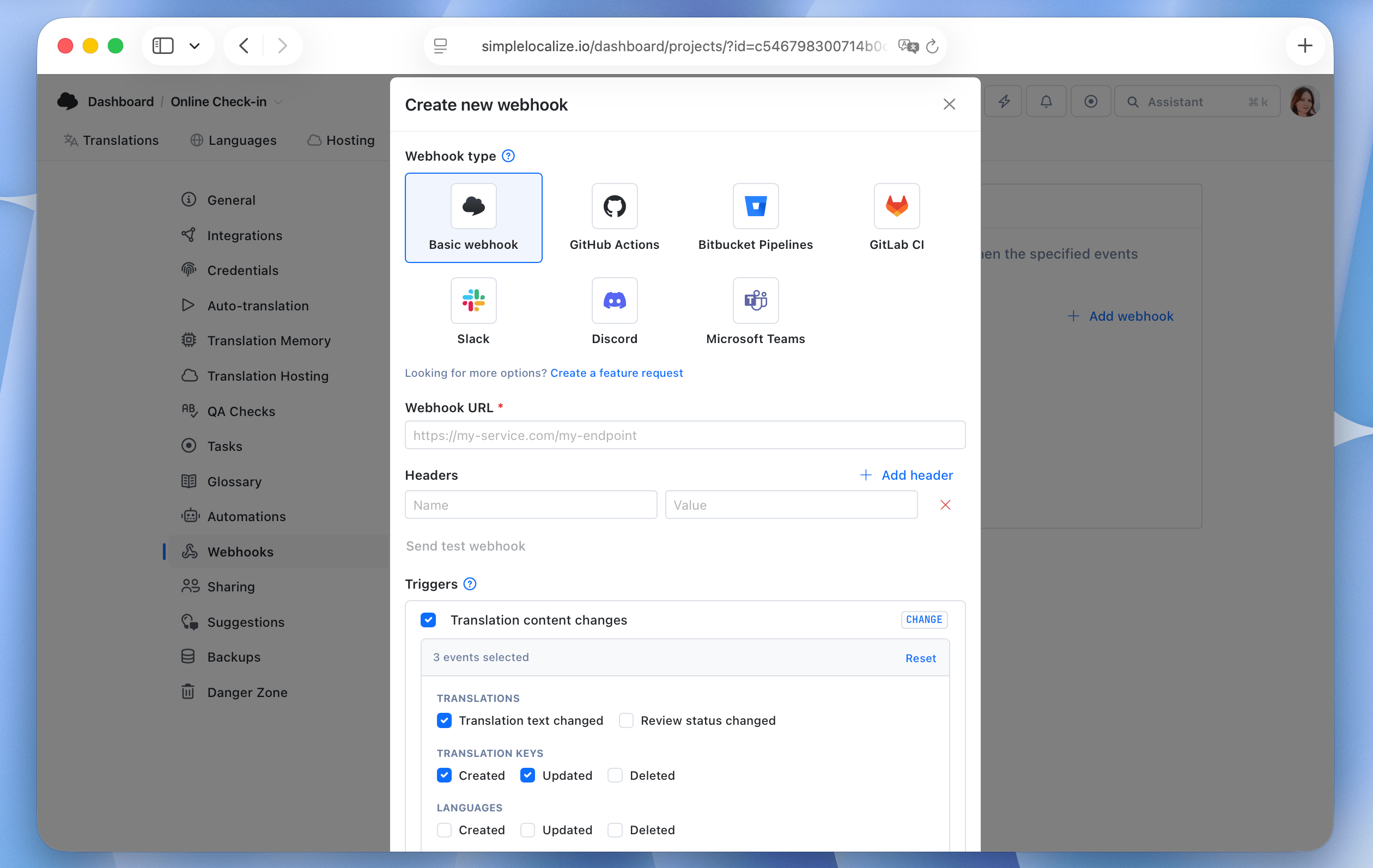 Webhooks: Filtering translation change event