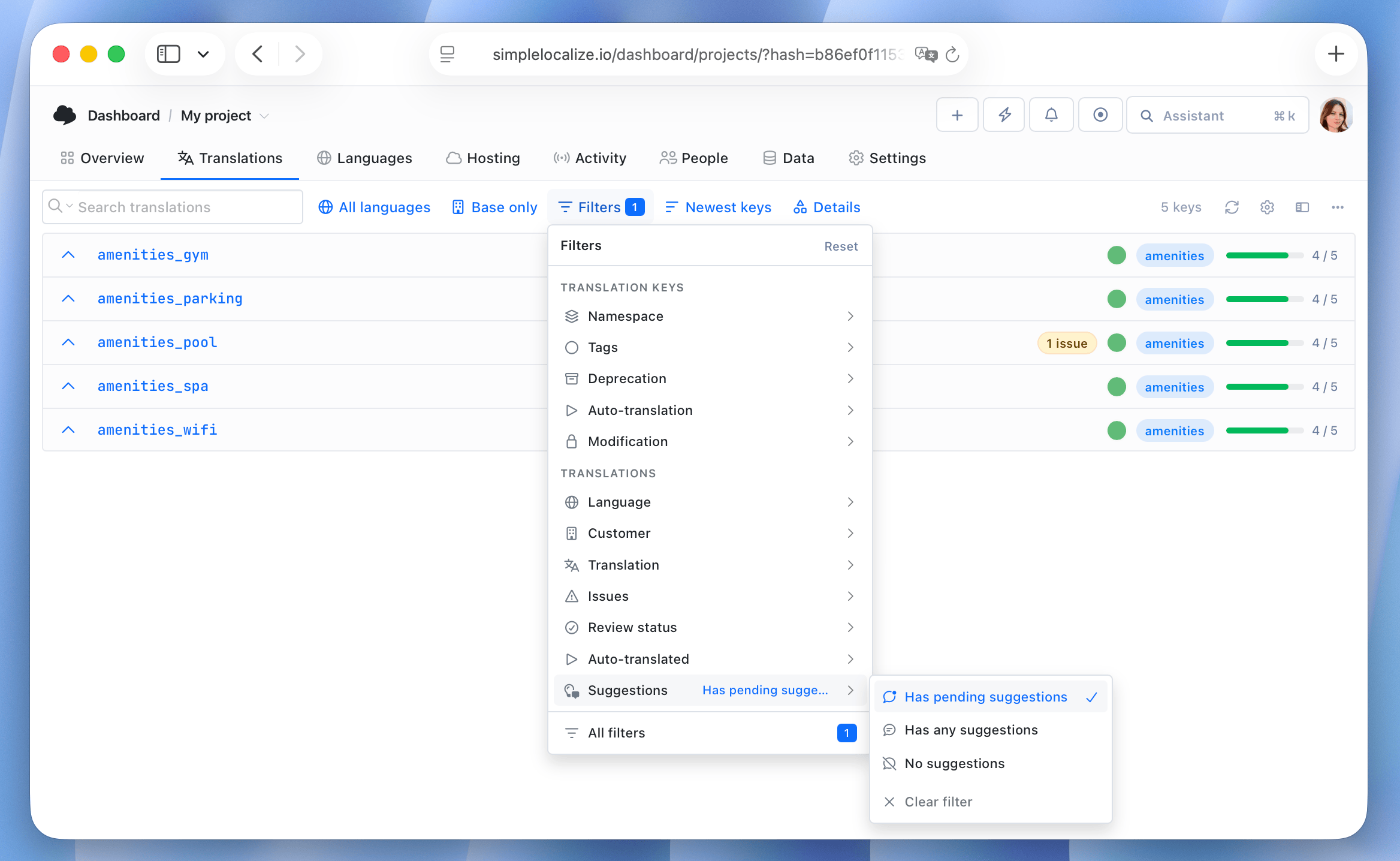 Filters: Show translations with pending public suggestions