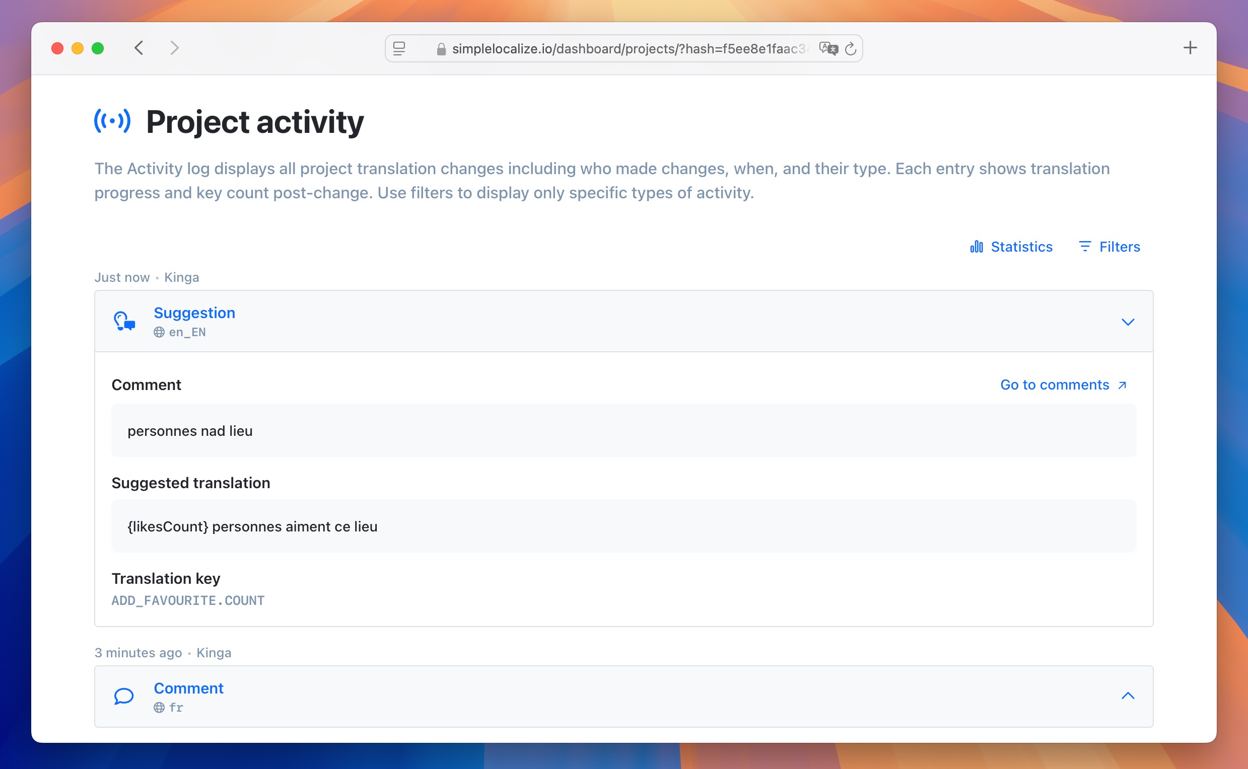 Activity tab