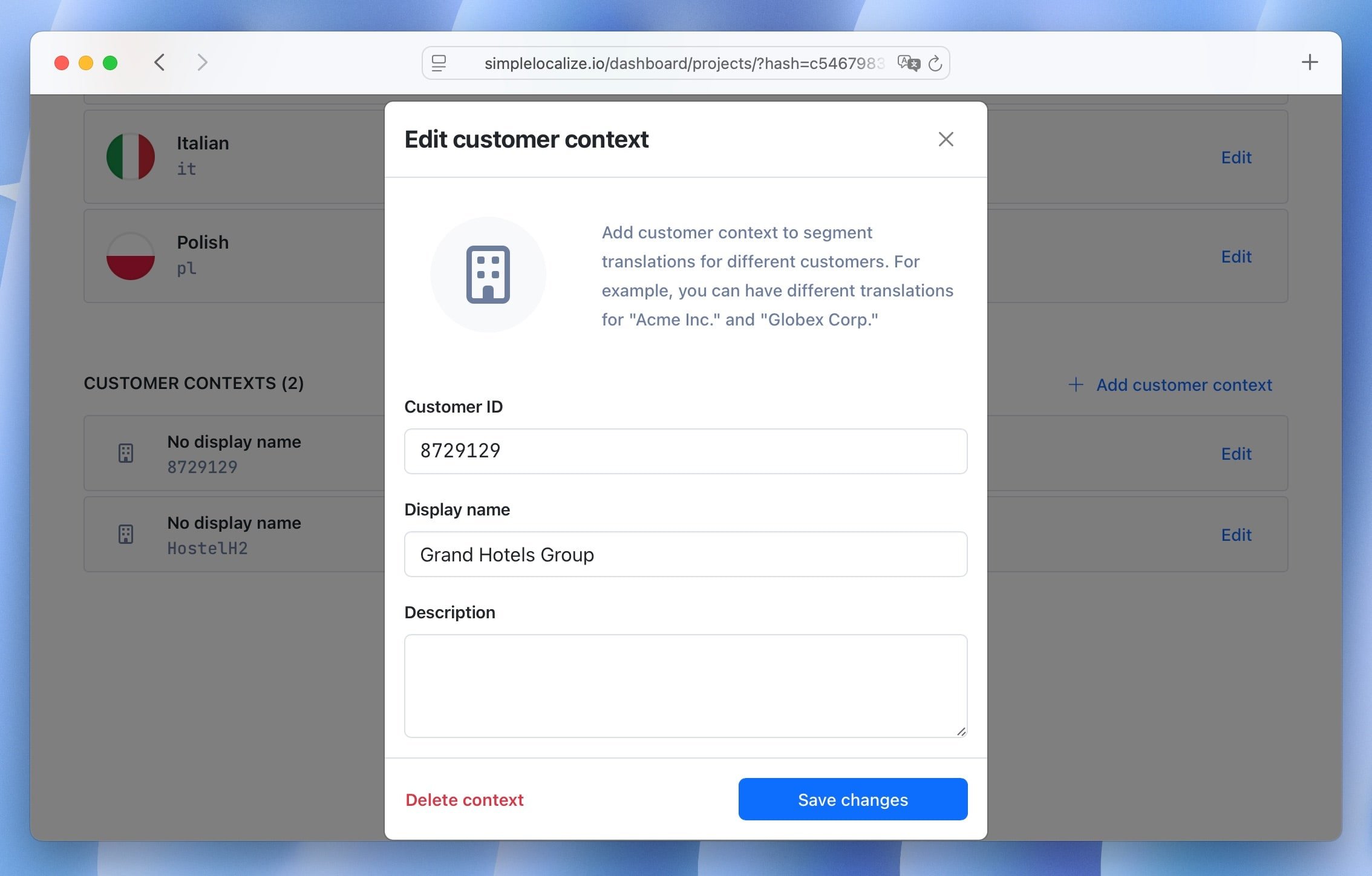 Customer context: display name