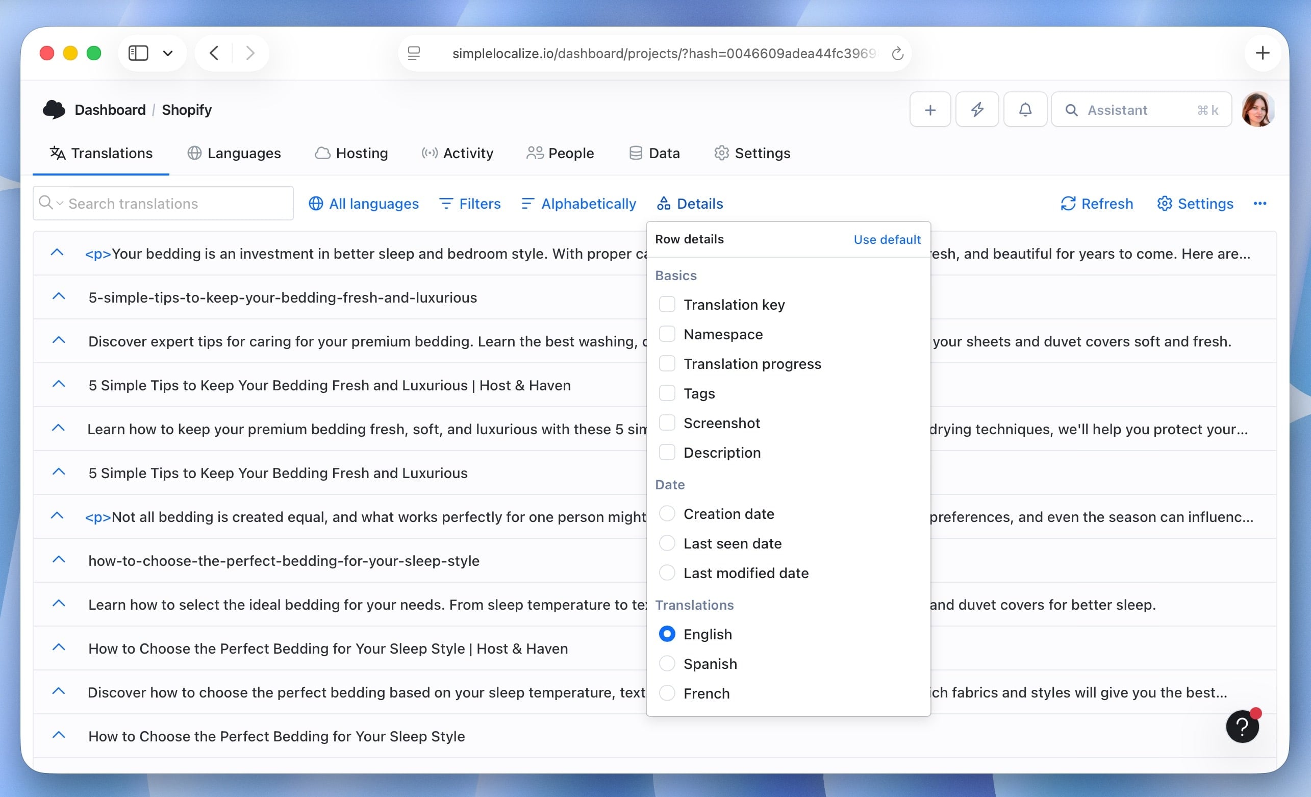 List View: Hide translation keys & show translations