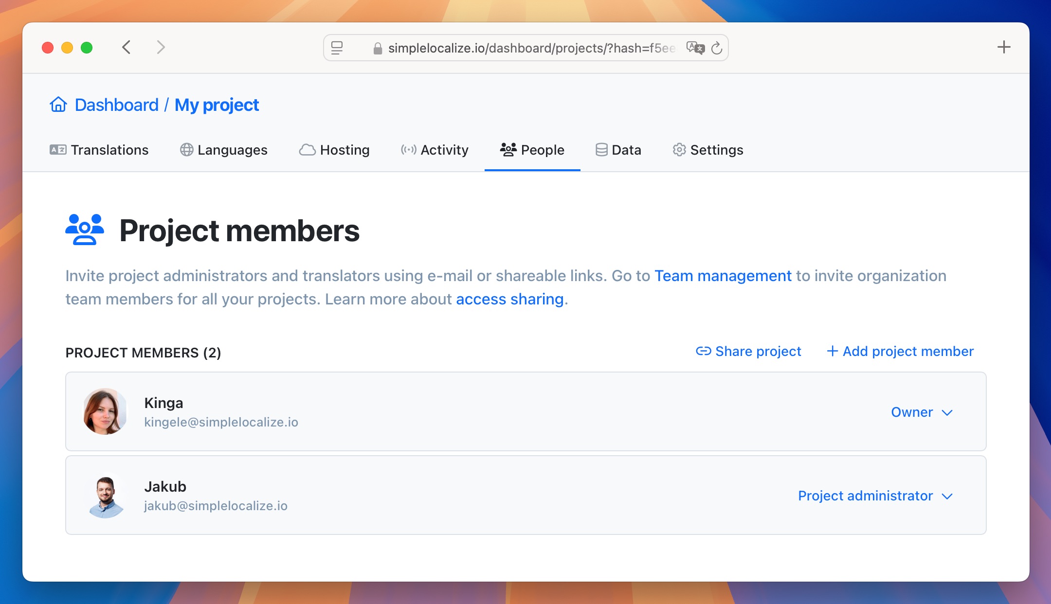 Inviting users to translation project