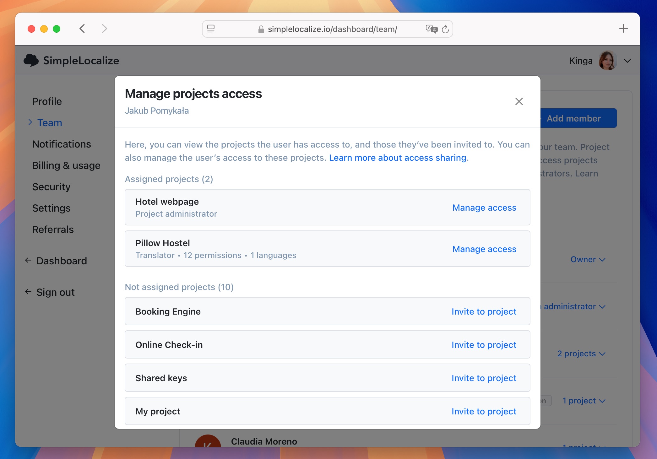 Team projects management