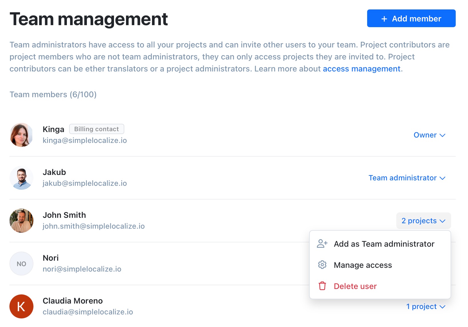 Team access management