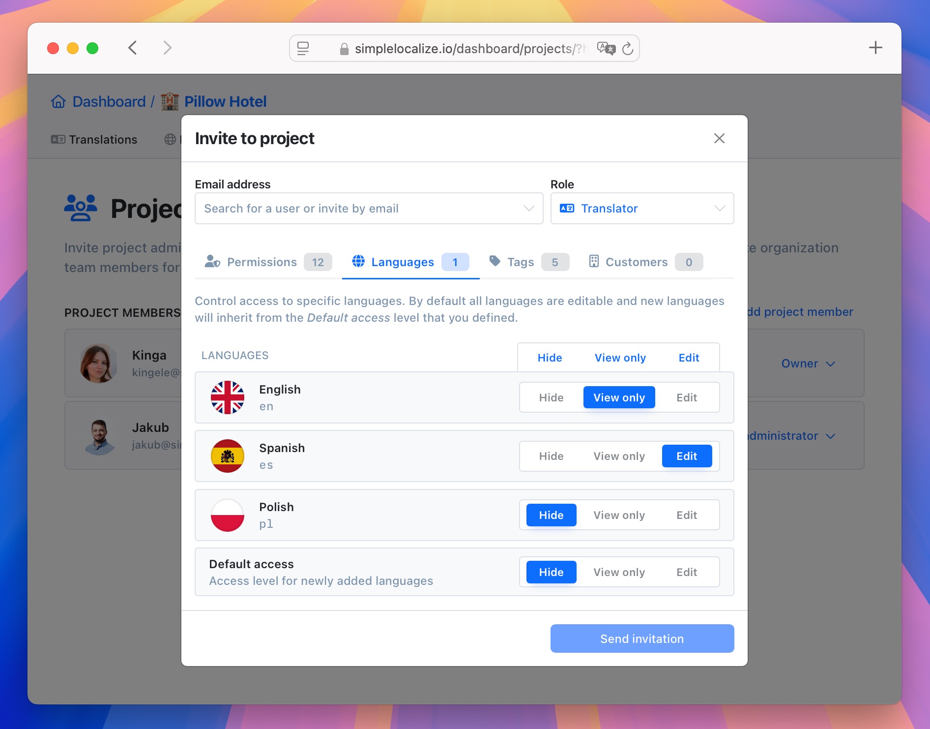 Configure which languages the translator can access