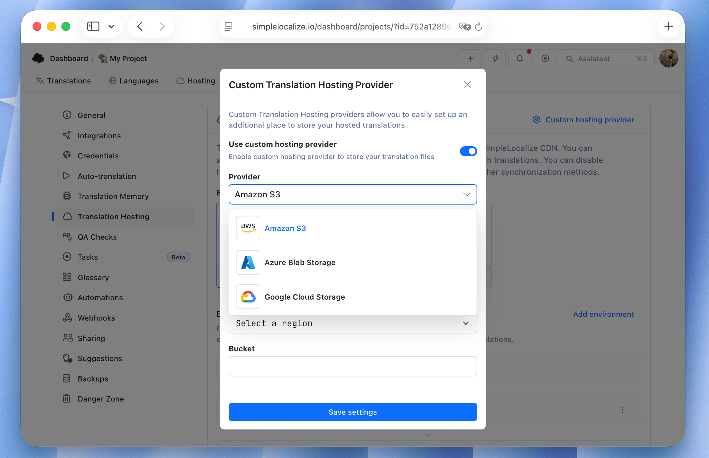 Custom Translation Hosting Provider