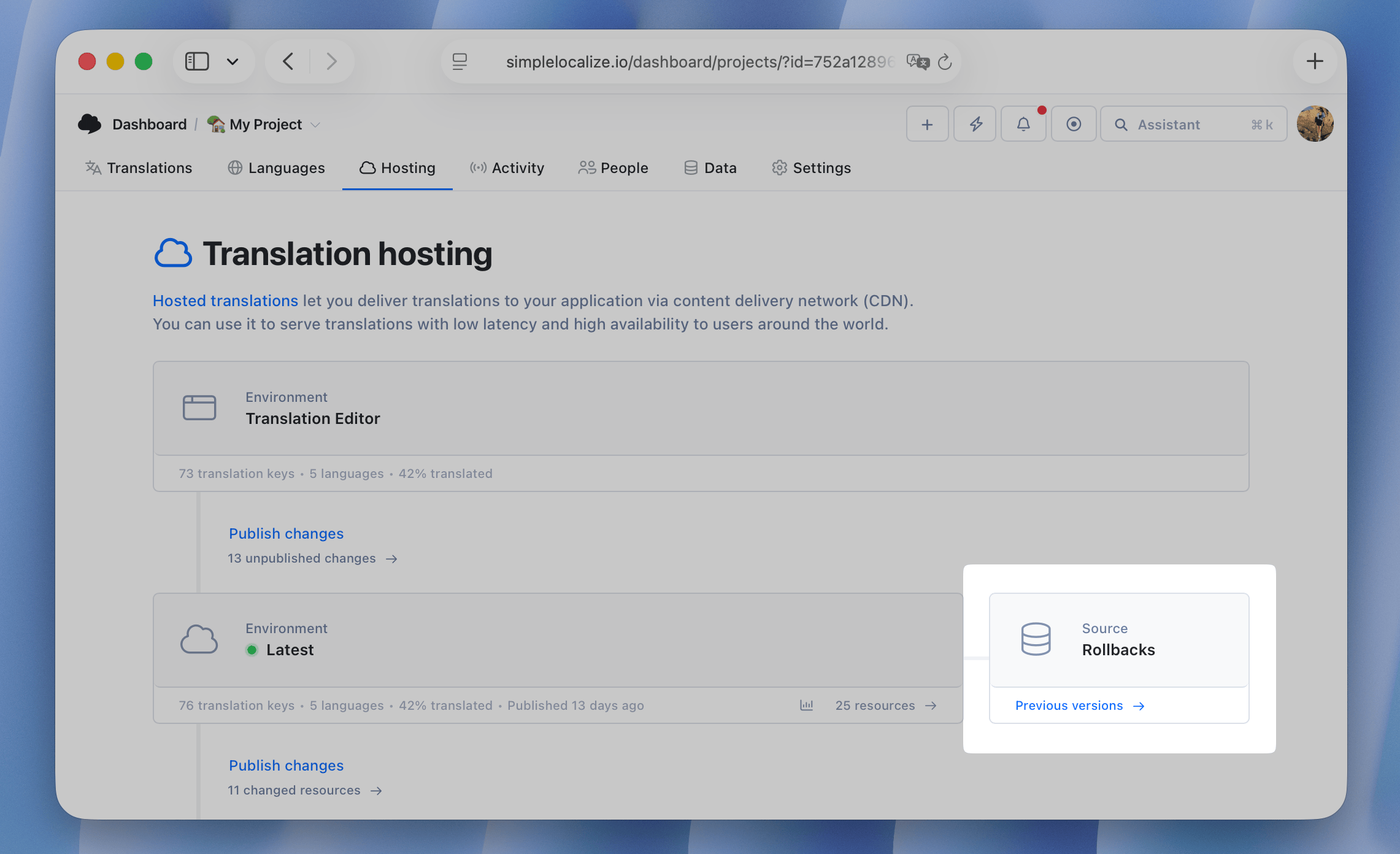 Translation Hosting previous versions