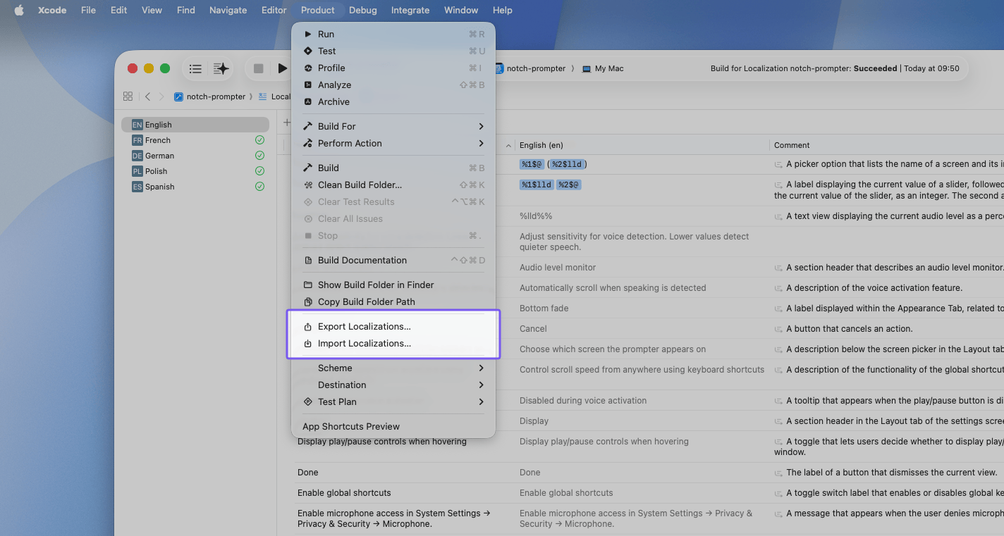 Import and Export translations from Xcode